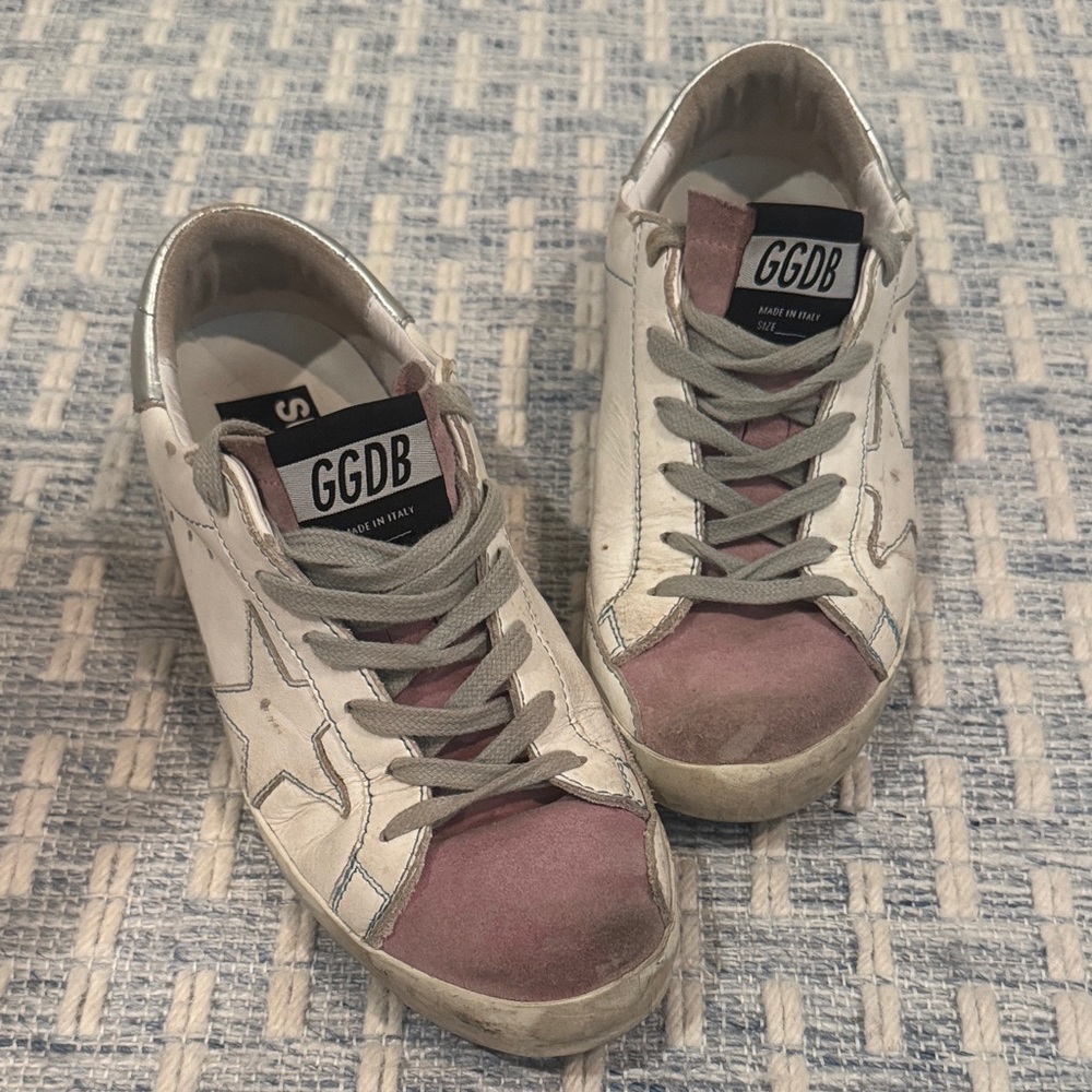 Golden Goose White and Mauve Sneakers